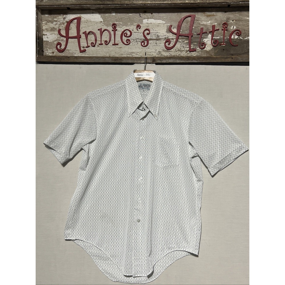 VINTAGE 70S KMART  MENS SHIRT SHORT SLEEVE GEOMETRIC BUTTON DOWN MED 16.5 NECK